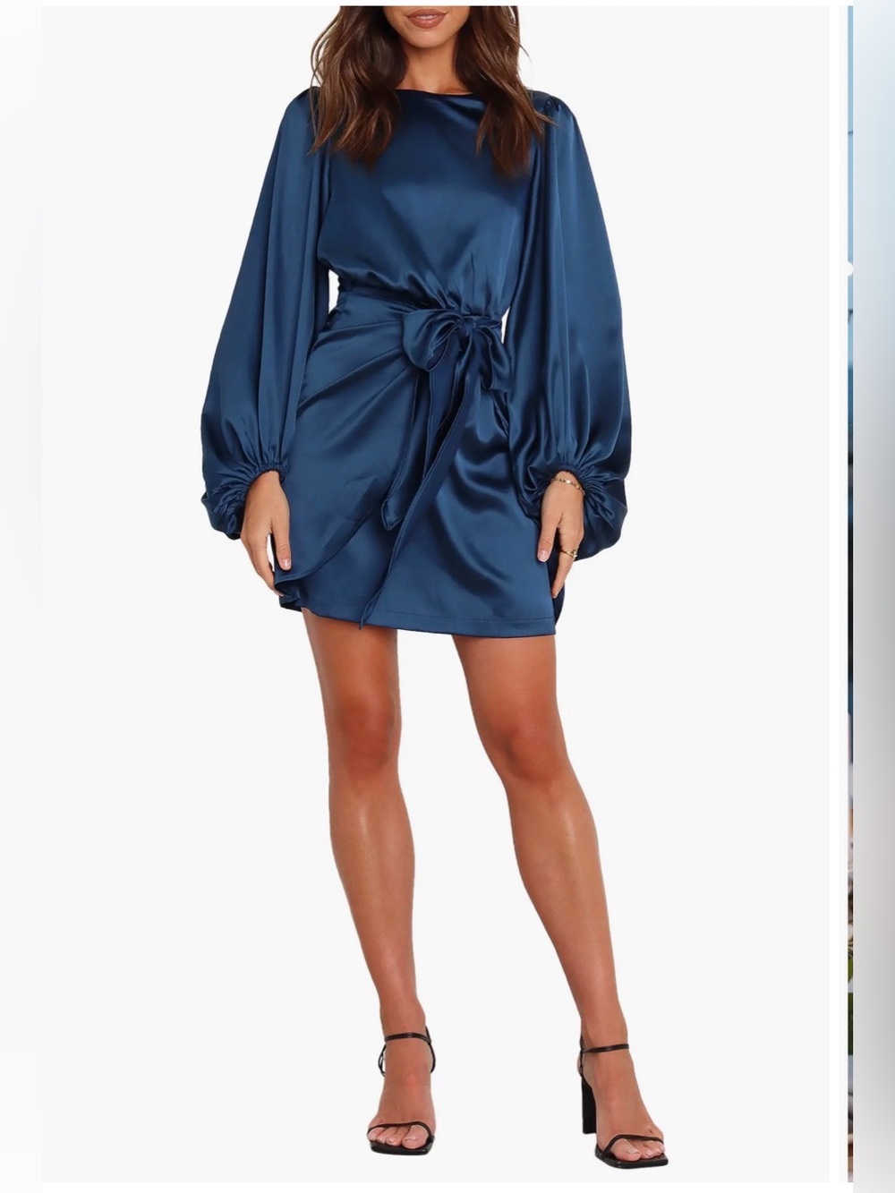 Opal Tie Waist Long Sleeve Satin Minidress Petal & Pup Navy Size 10